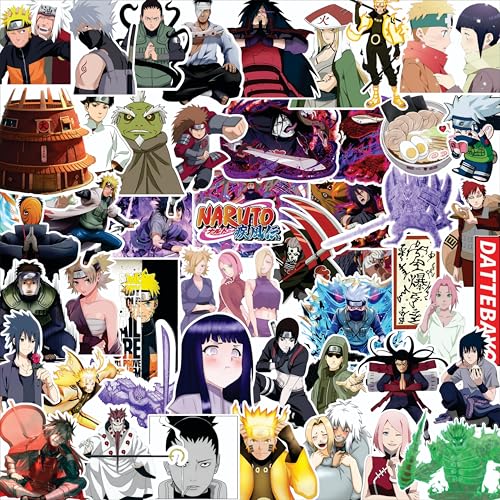 Image of AnimeVerse Pack of 50 Naru Anime Stickers for Laptop, Phone, Guitar, Bike, PC, | Waterproof Glossy Vinyl Decals | Residue-Free Anime Stickers Collection (Naruto Shippuden)