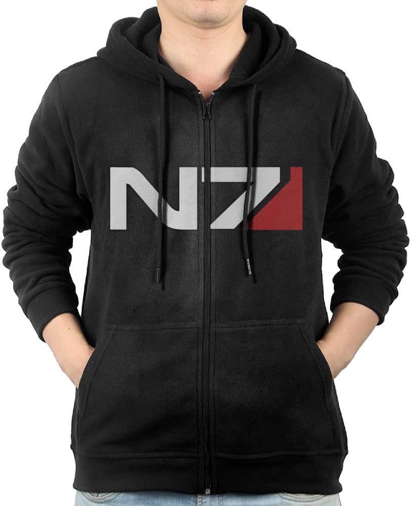 LuosisiJia Hoodie Sweatshirt Men's Mass Effect N7 Long Sleeve Zip-up Hooded Sweatshirt Jacket Black Apparel