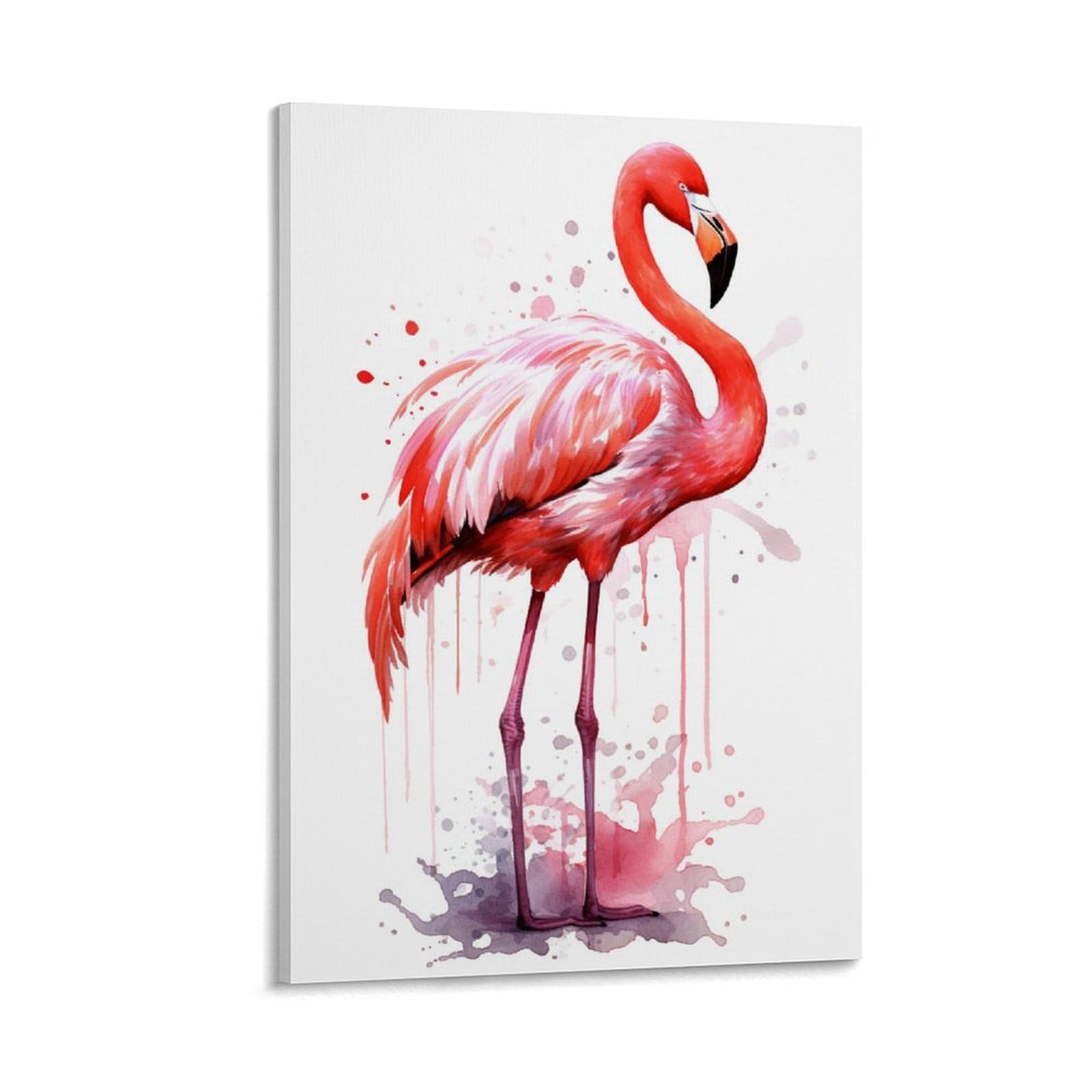 GMUKIFFY Modern Flamingo Painting on Canvas Wall Art Vintage Animal Pink Bird Stretched And Framed Canvas Prints Artwork for Home Decorations Ready to Hang Wall Decor 16x24inch(40x60cm)
