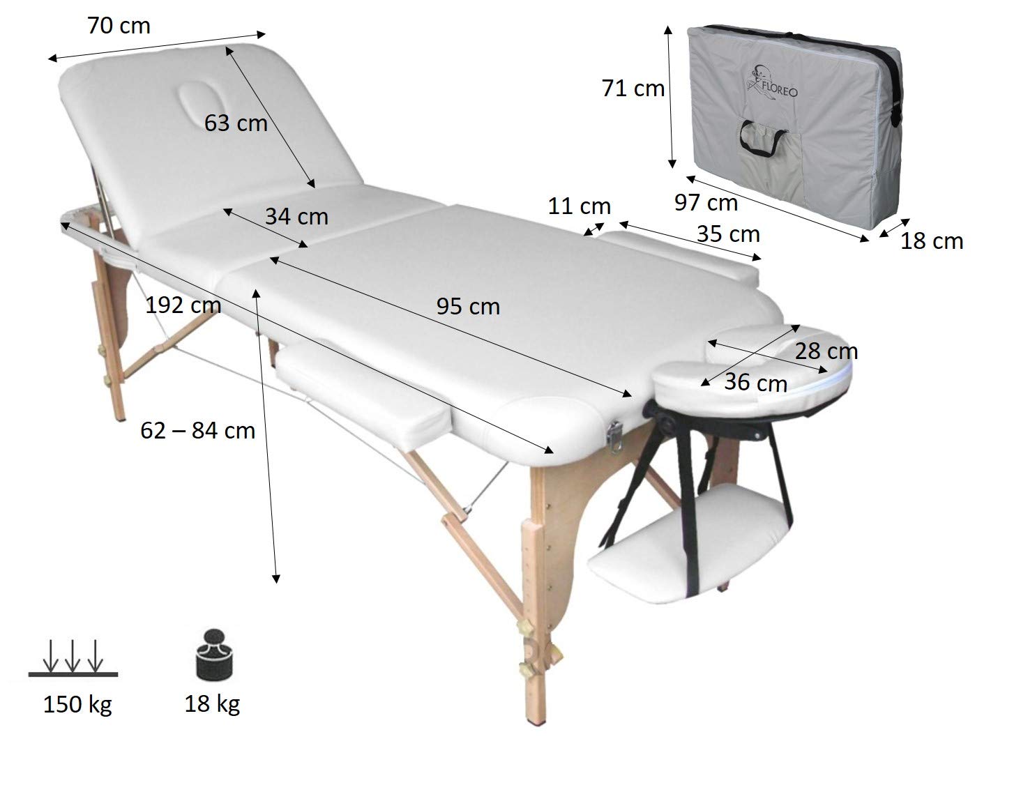 Lit de Massage Portable Pliable Professionnel pour esthétique physiothérapie l'épilation manucure pédicure Reconstruction des Ongles Nail Art Lits Massage réglables Confortables (Blanc)