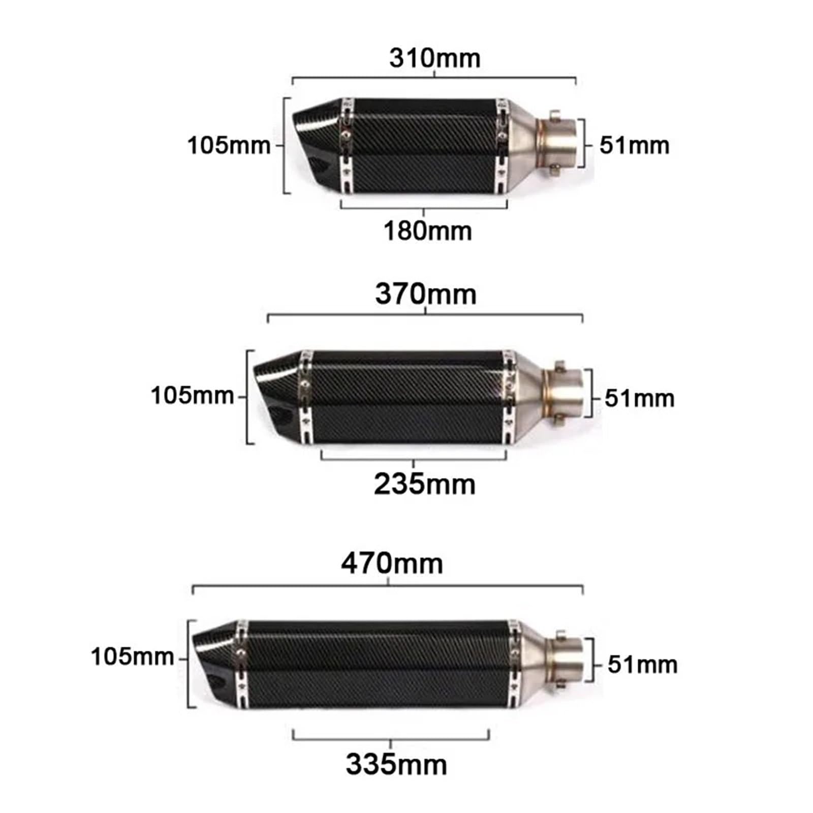 Silenciador de escape universal para motocicleta de 51 mm Escape Moto Silenciador moto(C 370mm)