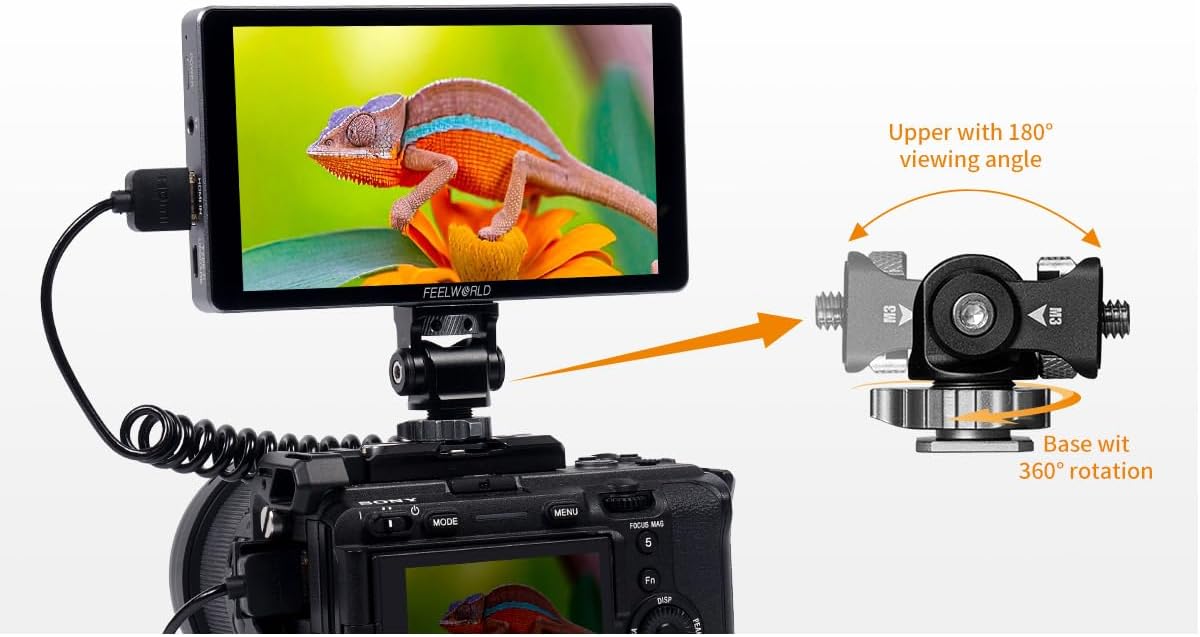 FEELWORLD P6XL 6 Inch Camera Monitor 1200nit Built in Battery Touch Screen 4K High Brightness, 1920x1080 Waveform IPS 3D LUT HDR 4K HDMI Input Focus Peaking Camera Field DSLR Monitor with Sunshade