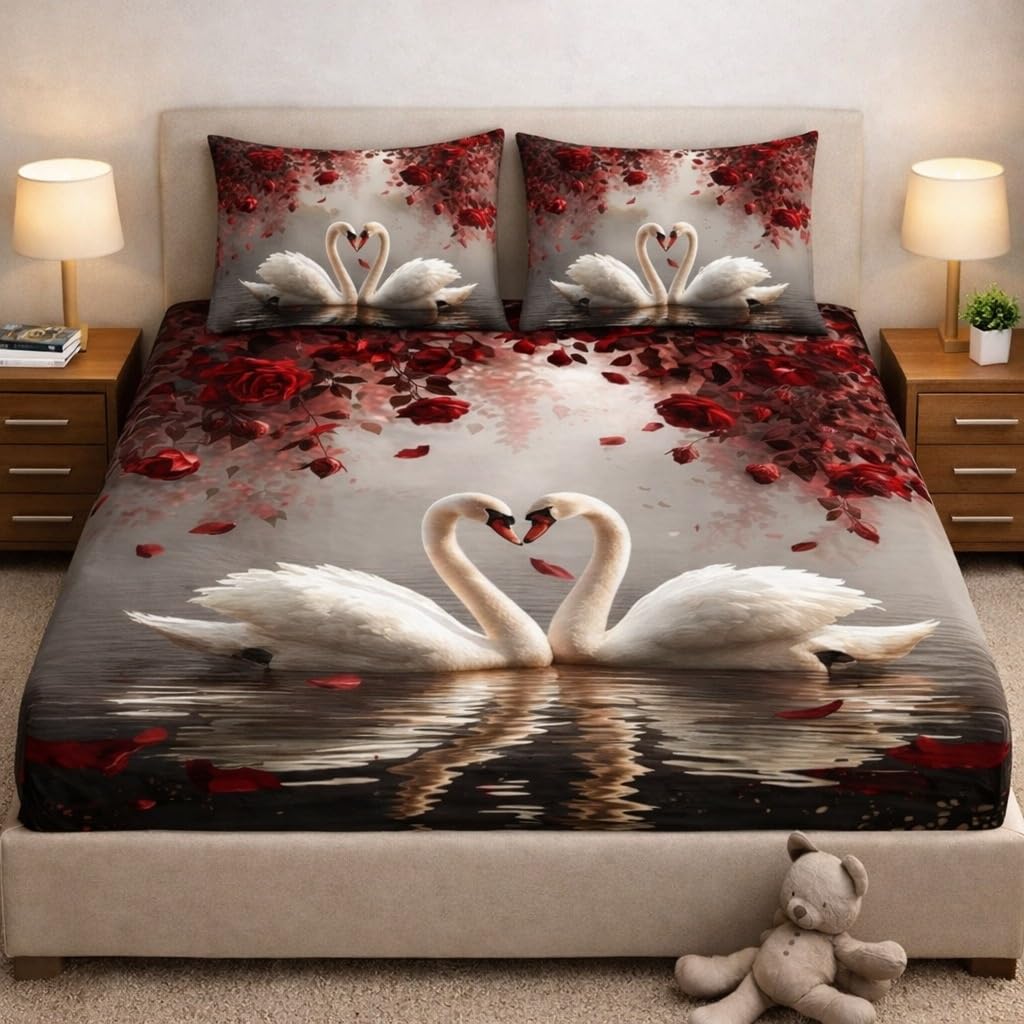 VYNTRA 7D Digital Print Bedsheet for Double Bed Premium Cotton Feel Microfiber with 2 King Size Pillow Covers | 230 cm x 250 cm |-picture-10