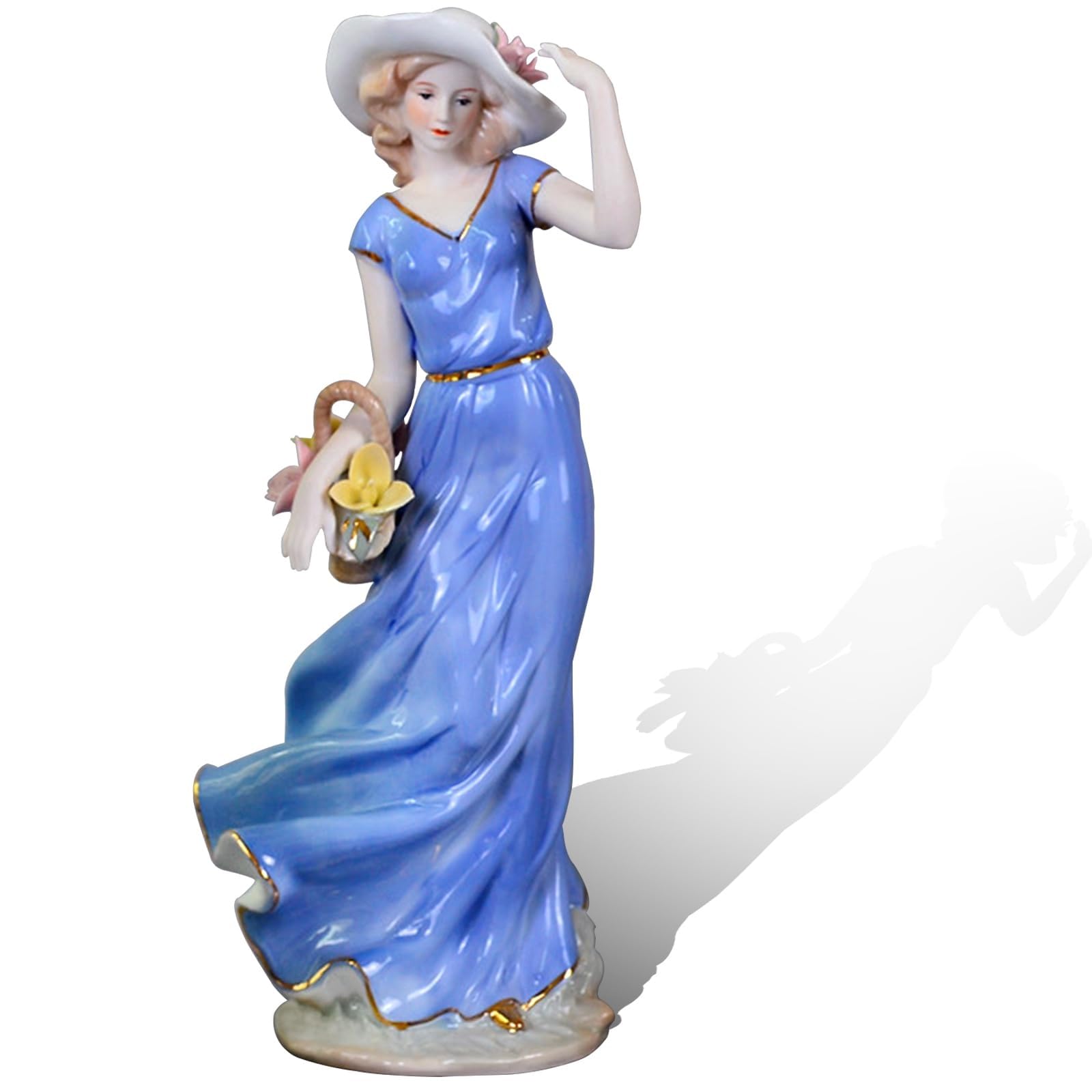ORICALCHASM Desktop Decoration Figurine, Porcelain Basket Flower Girl Figurines Bouquet Statues Ceramic Sculpture(B)