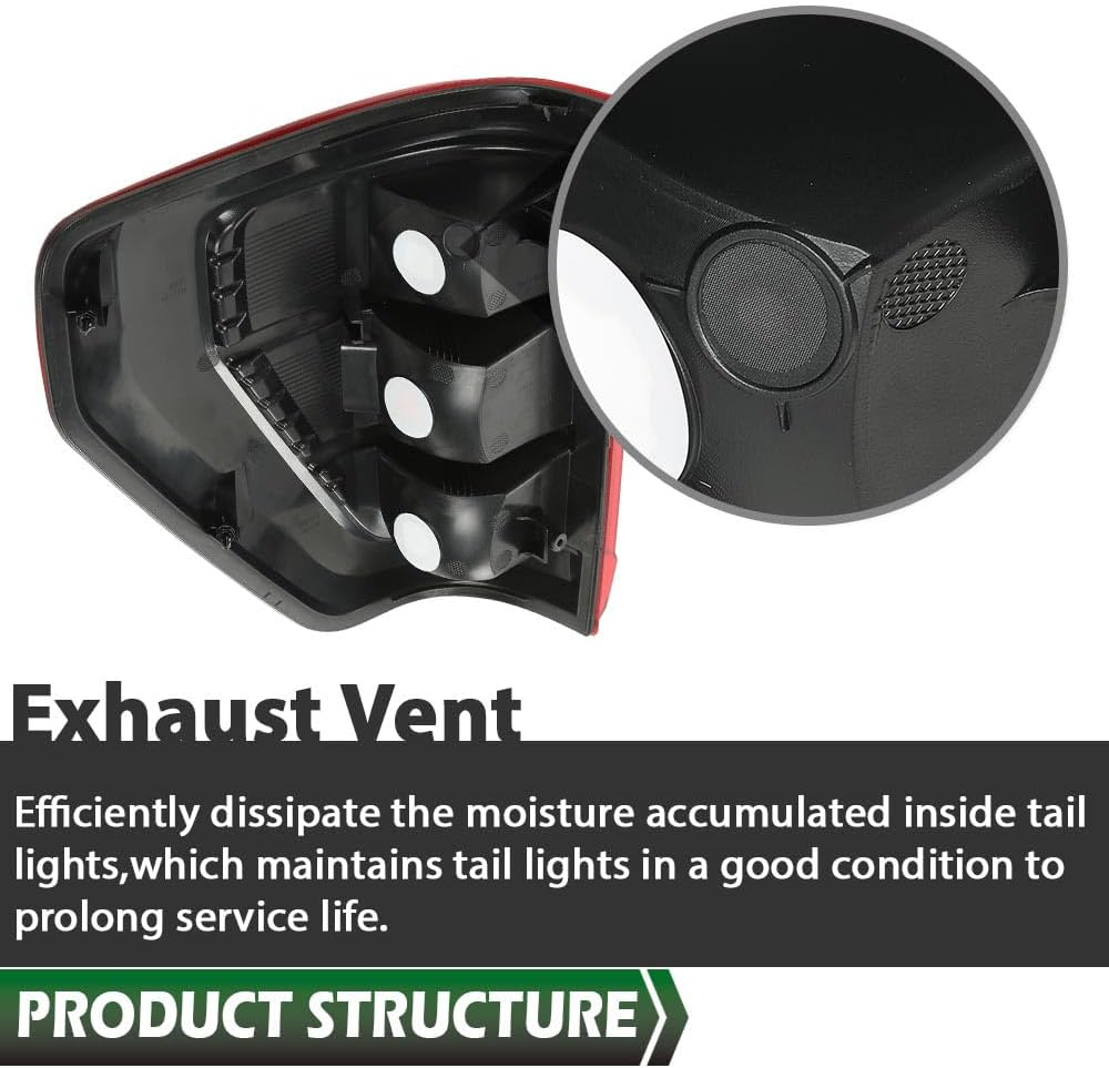 LQI Tail Lights Assembly Rear Lights Lamps Red Right Side w/o Bulbs Compatible with Ford F150 XL 2021-2023 Fit for w/Factory Incandescent and w/o Blind Spot Tail Light Models Only FO2818159