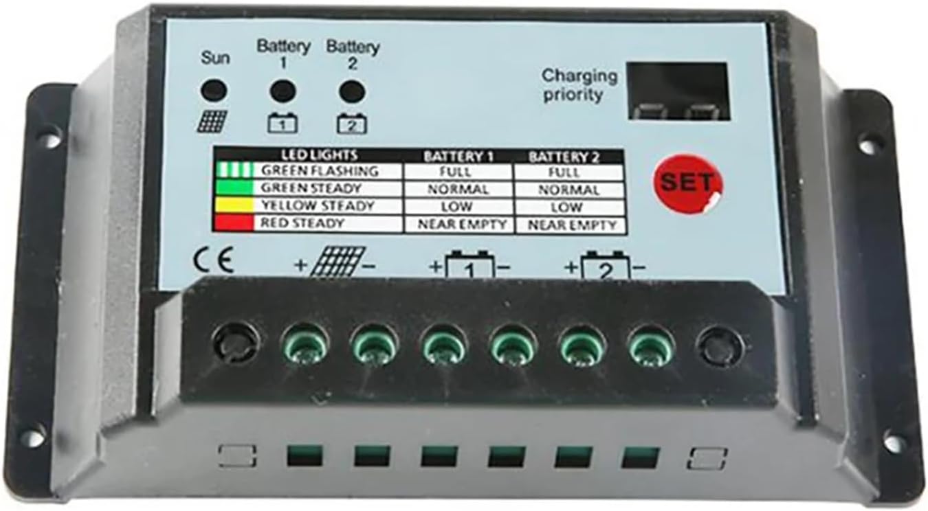12V Dual Battery Solar Charge Controller PWM Charging Regulator 24V 10A 20A for Lead Acid(10A)