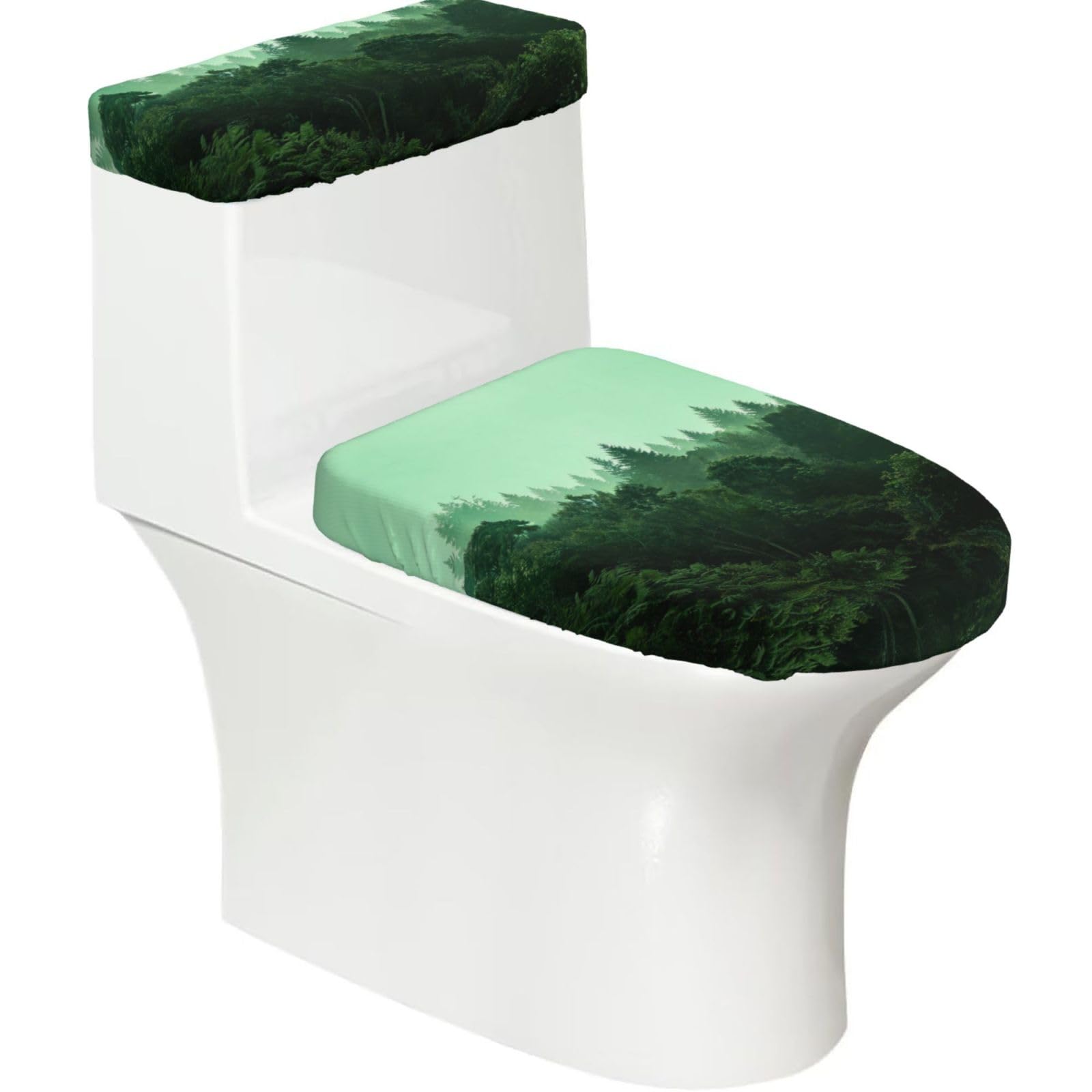 Cntdbu Black Sage Olive Fade Elastic Toilet Cover Set Of 2-Stretchy Lid And Tank Covers For Bathroom, Soft Washable U Shape Toilet Decor