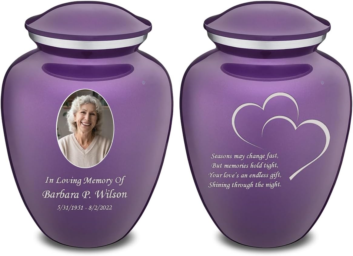 Geturns Embrace Adult Personalized Heart Cremation Urns for Human Ashes I Large Picture Purple Funeral Urn for Adult Men and Women with Double Side Engraving I 200 lbs