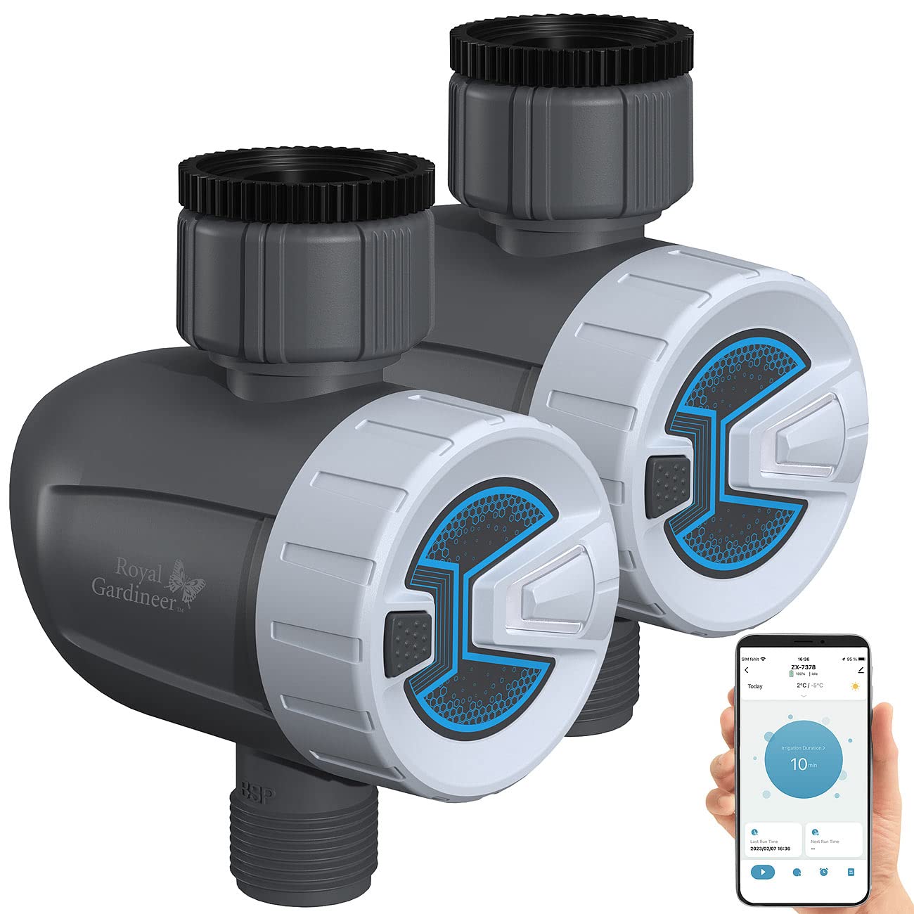 Royal Gardineer irrigatore Automatico: Set di 2 programmabili Intelligenti Computer per l'irrigazione, Bluetooth 5, App Gratuita ELESION (Computer di irrigazione Bluetooth, irrigazione da Giardino)