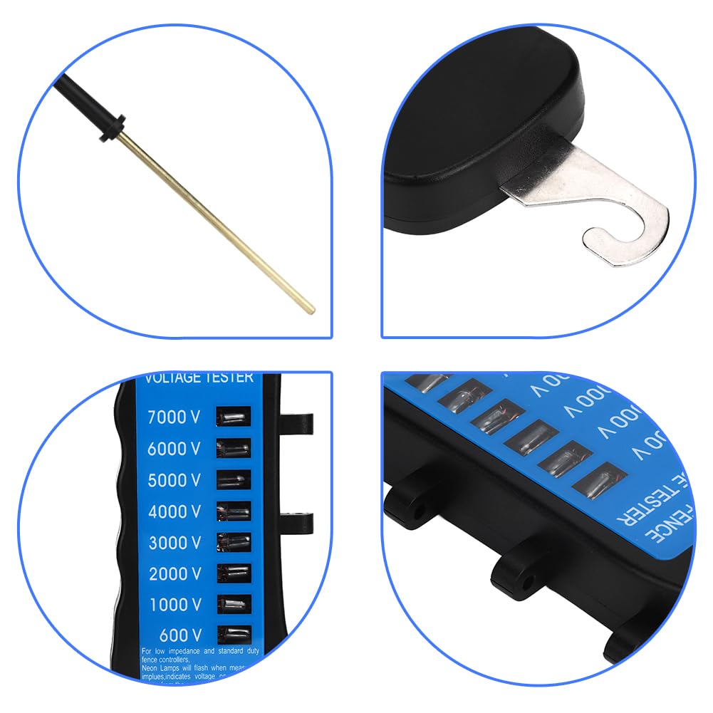 Probador de Voltaje,Tester Pastor Electrico Sin Contacto 600-7000V Probador de Cercas EléCtricas con Sonda Clip Bolsillo DeteccióN de Luz MúLtiple para Granja Jardines, Recintos Aves Corral