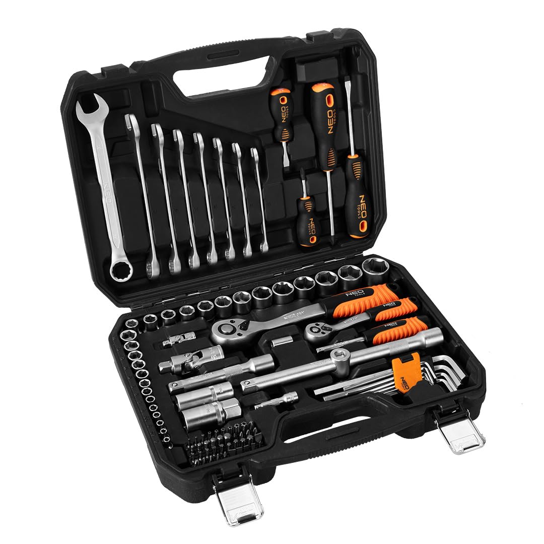 NEO TOOLS Set di Chiavi 100 Pezzi 1/2 ", 1/4" In Una Custodia | Chiavi A Bussola, Cacciaviti, Chiavi A Brugola, Cricchetto | Kit Completo Per Officina, Garage, Fai Da Te