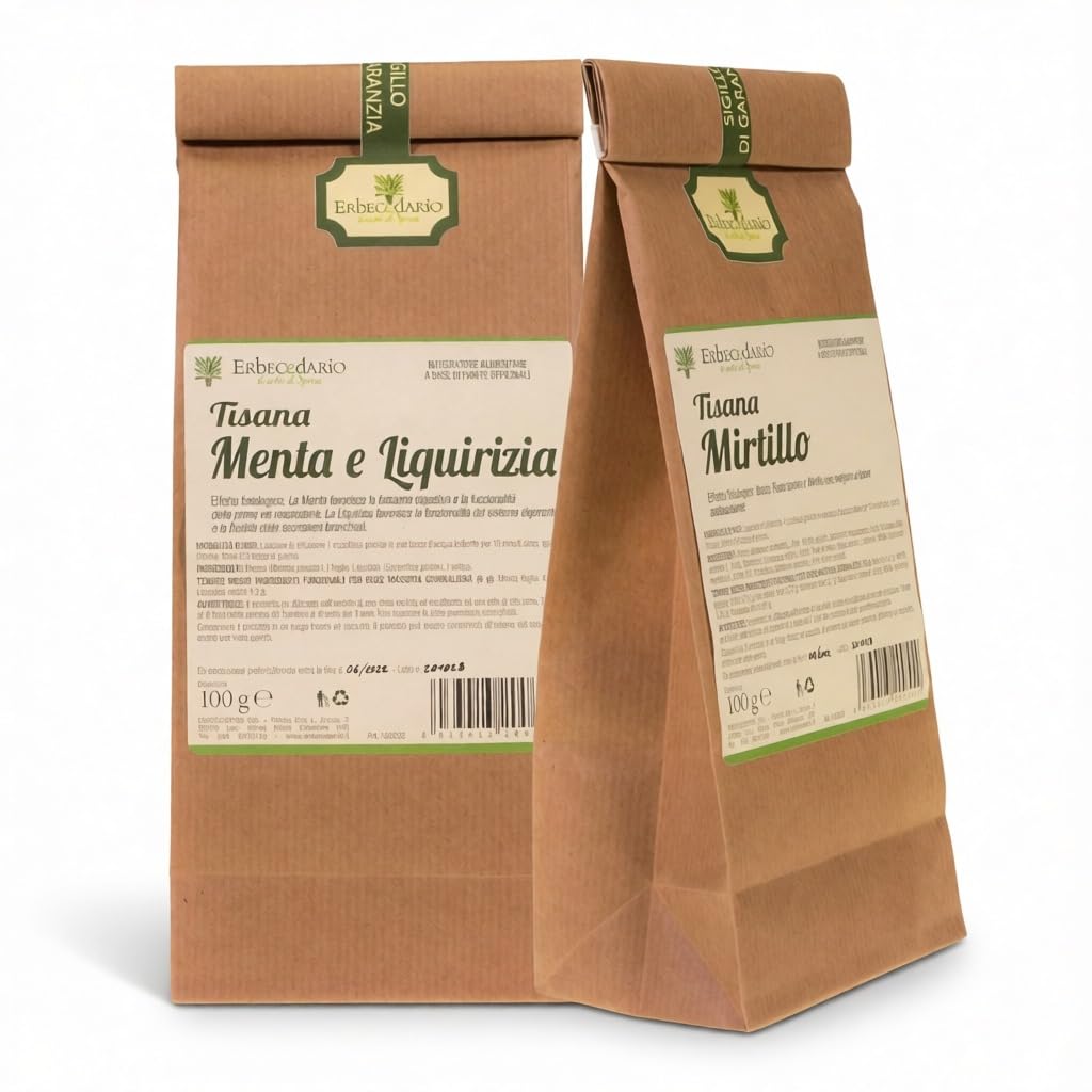 Kit degustazione infusi, Tisana al mirtillo e Tisana menta e liquirizia - 2 sacchetti da 100gr