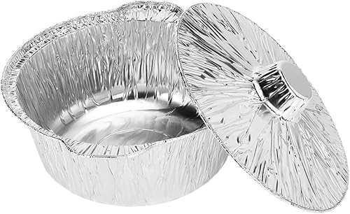 Mikinona Olla de papel de aluminio con tapa, recipiente de cocina reciclable para hornear barbacoas y almacenamiento de alimentos, fiestas de