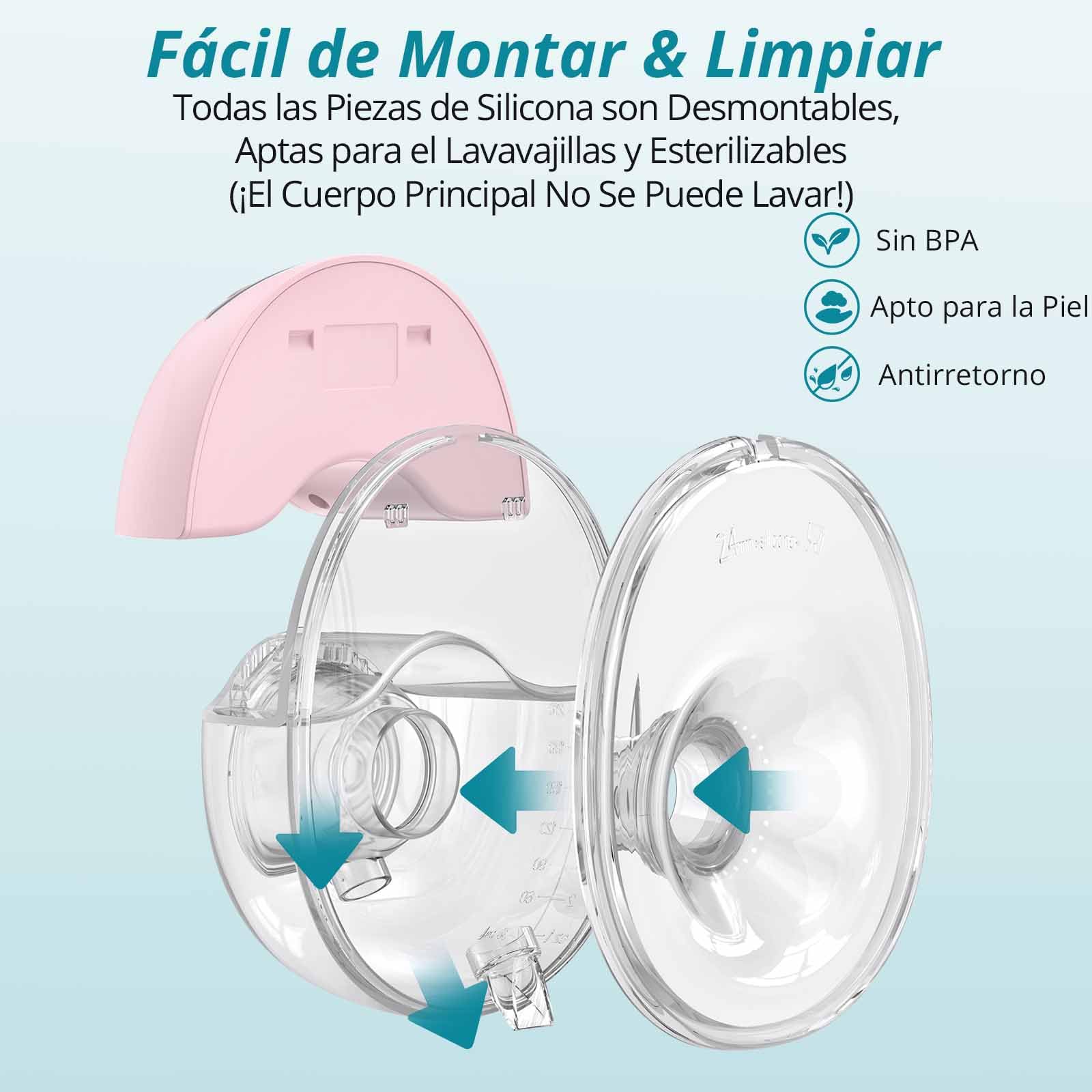 2 Piezas Sacaleches Eléctrico Manos Libres con 4 Modos y 12 Niveles | Extractor de Leche Portátil Silenciosa, Con Brida de 19/21/24 mm y Gran Capacidad de 210 ml para Oficina Viajes-Rosa