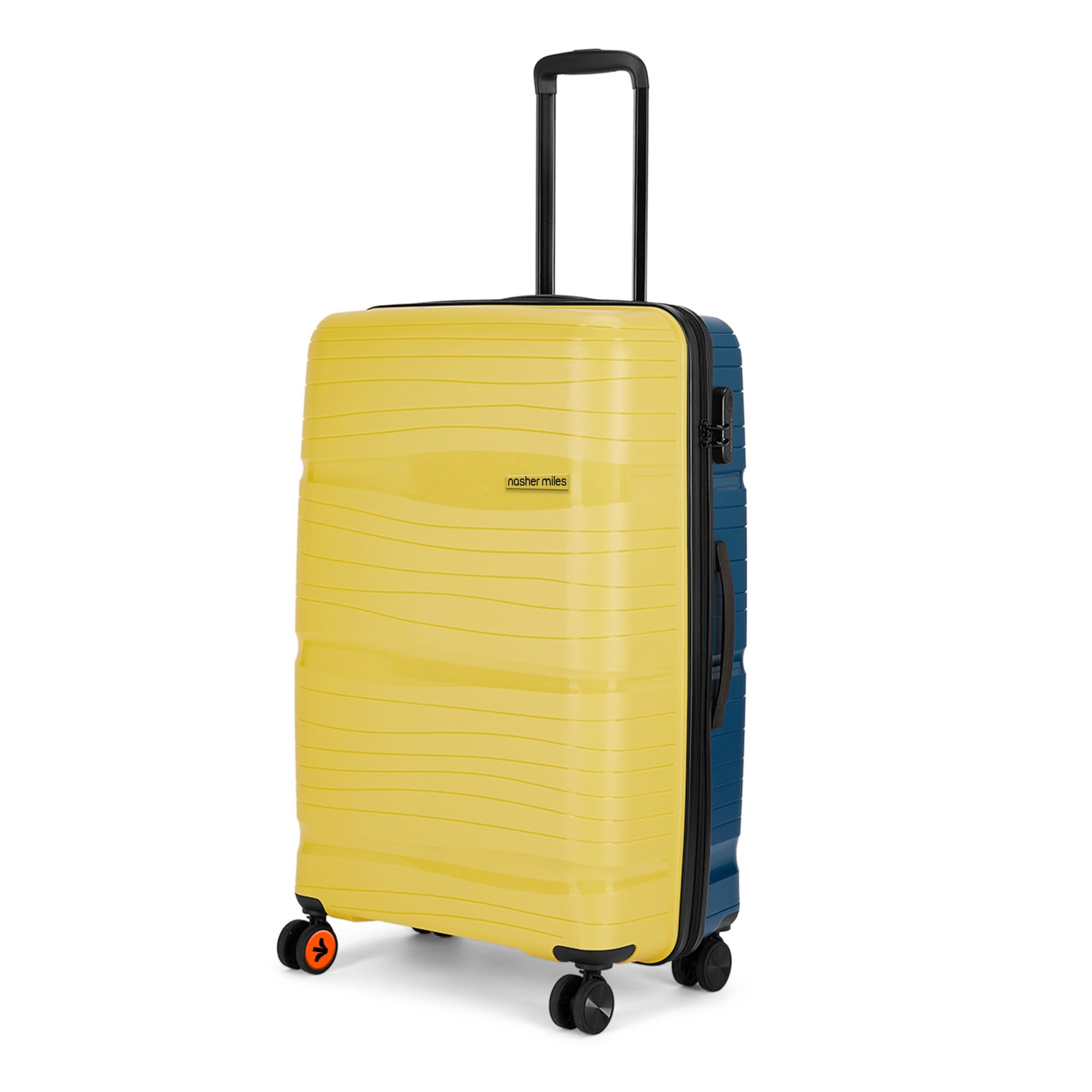 Nicobar Hard-Sided Polypropylene Check-in Luggage Yellow and Navy Blue 24 inch |65cm Trolley Bag