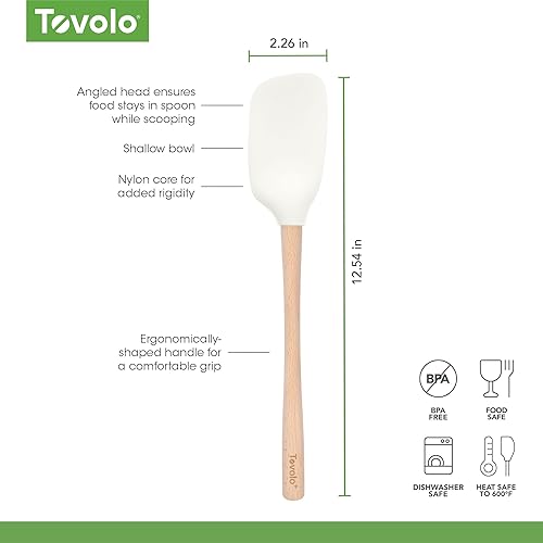 Miniatura 4 de Tovolo Cuchara de silicona con mango de madera para cocinar, mezclar, hornear, grande, resistente al calor, multifunción, cuchara de cocina, mango