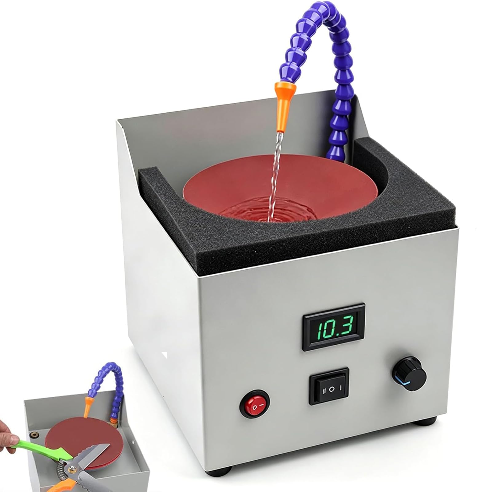 Wsexyy Water-cooled Knife Sharpener System, 150w Wet Dry Bench Sander, 0-4000rpm Stepless Speed, 150mm Disc, With 10 Sandpapers, For Scissors Metal Working