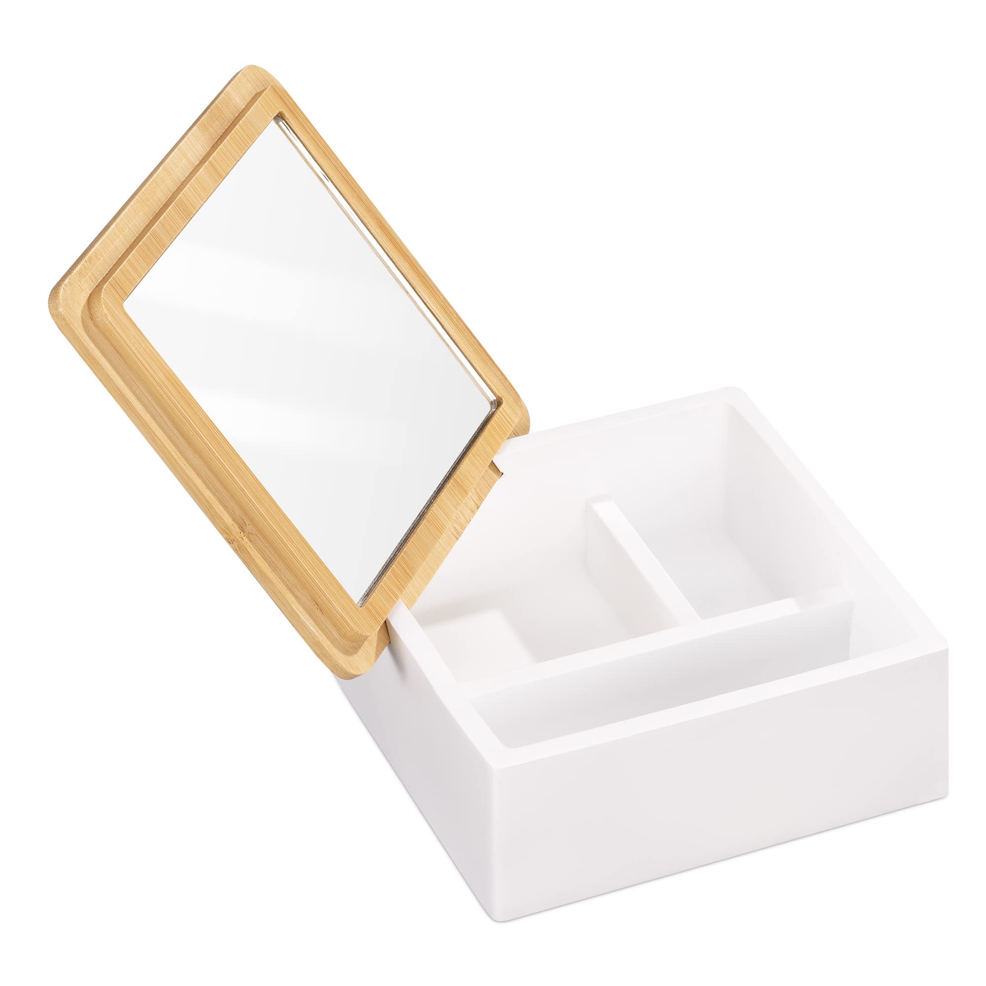 Navaris Joyero de bambú con Espejo - Caja para Almacenamiento con Compartimentos para Joyas bisutería Collares Anillos y Pulseras - 13 x 13 x 6,2 cm