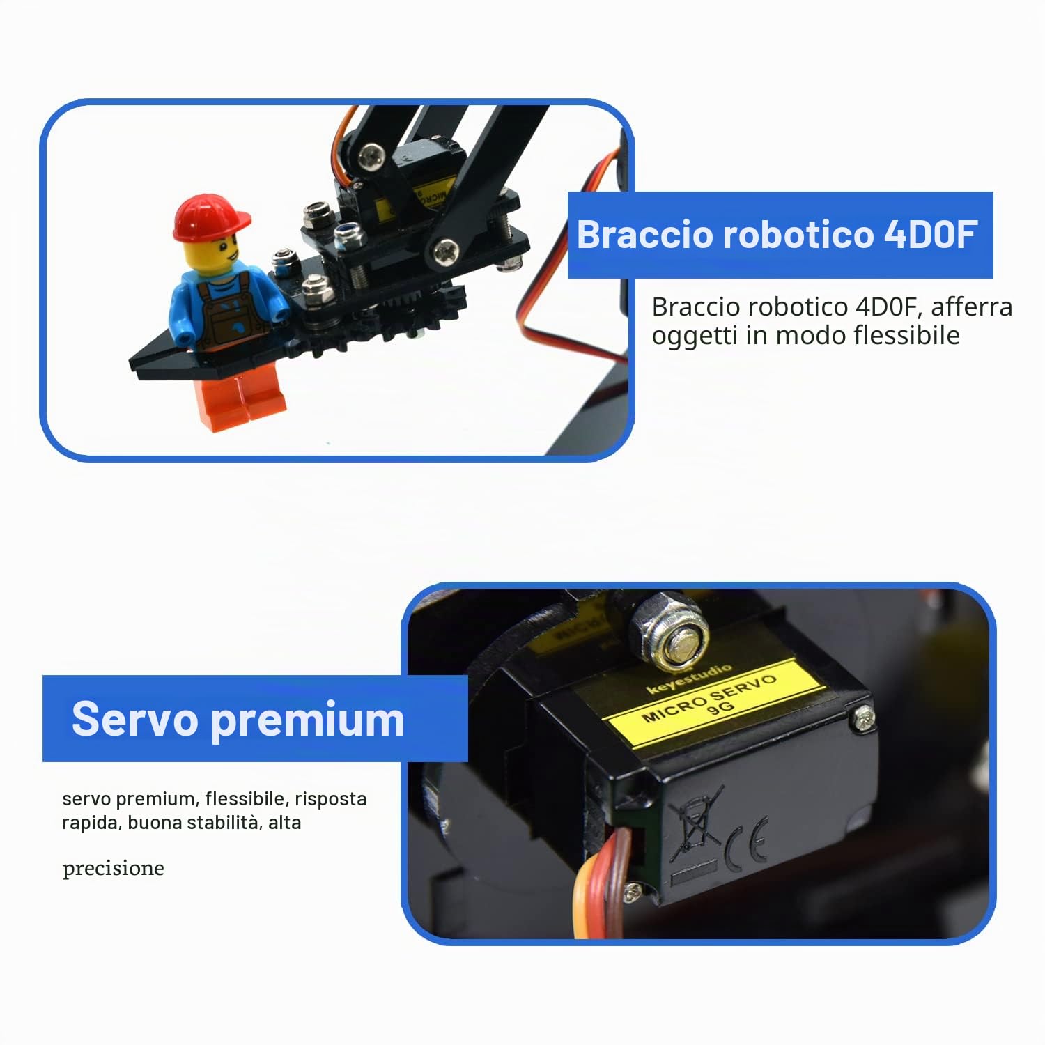 KEYESTUDIO Robot Arm Assembly Kit per BBC Microbit V2(Not Include), 4 Assi Braccio Robotico Meccanico in Metallo Completo, Kit Robot Fai da Te Kit Braccio Robot