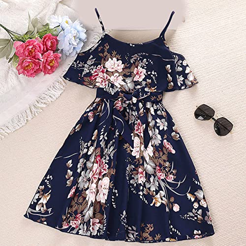 Vestido de verão para meninas, casual, com gola redonda, sem mangas, suspensório, estampa floral, fl