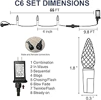 Vista 2 de Dazzle Bright C6 - Tira de luces de Navidad, 200 luces LED de 66 pies, impermeables, conectables con temporizador, 8 modos de luces de Navidad