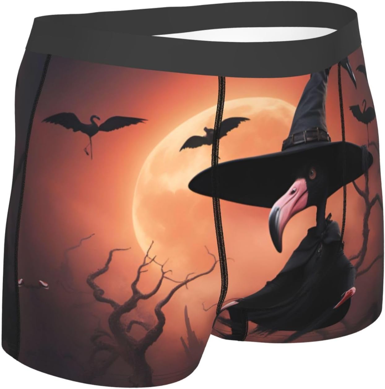 Halloween Flamingo Witch Hat Print Boxers For Men-full Print Mens Underwear Boxer Briefs,Comfortable Boxers For Men