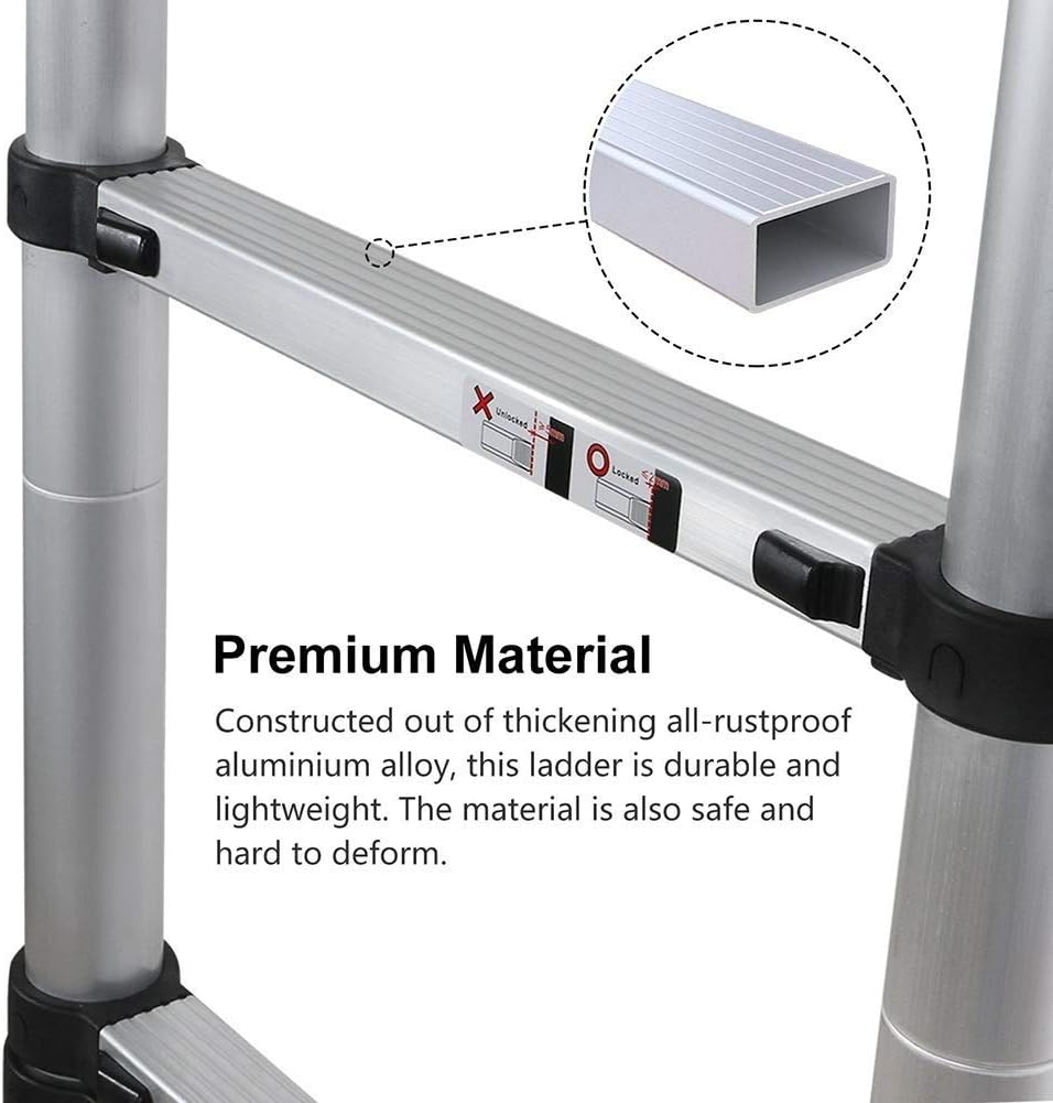 Telescopic Ladder Aluminum Telescopic Extension Ladder One-Button Retraction Telescoping Ladder Outdoor Telescopic Straight Ladder (Size : 10.4Feet) Marriage