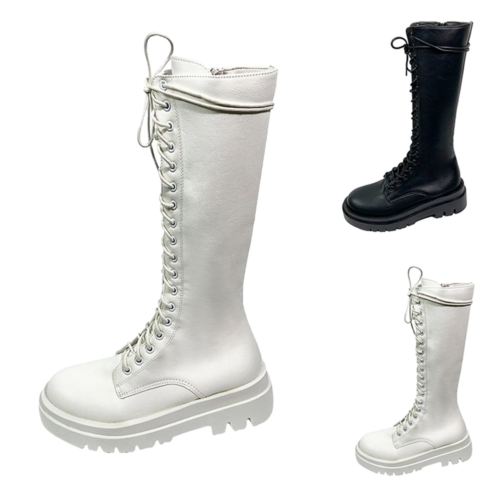 Stiefel Damen Schwarz Flach Mit Schnürung,Hohe Stiefel Damen Ohne Absatz