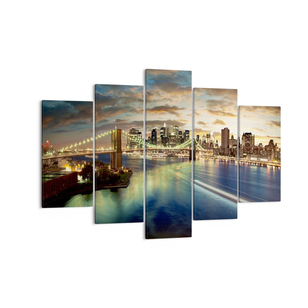 Bilder auf Leinwand 150x100cm Leinwandbild Amerika Architektur New York Groß XXL Wanddeko Bild Schlafzimmer Set 5 teilige Wandbilder Dekoration Wohnzimmer Canvas Wand Kunstdruck Art EA150x100-0226