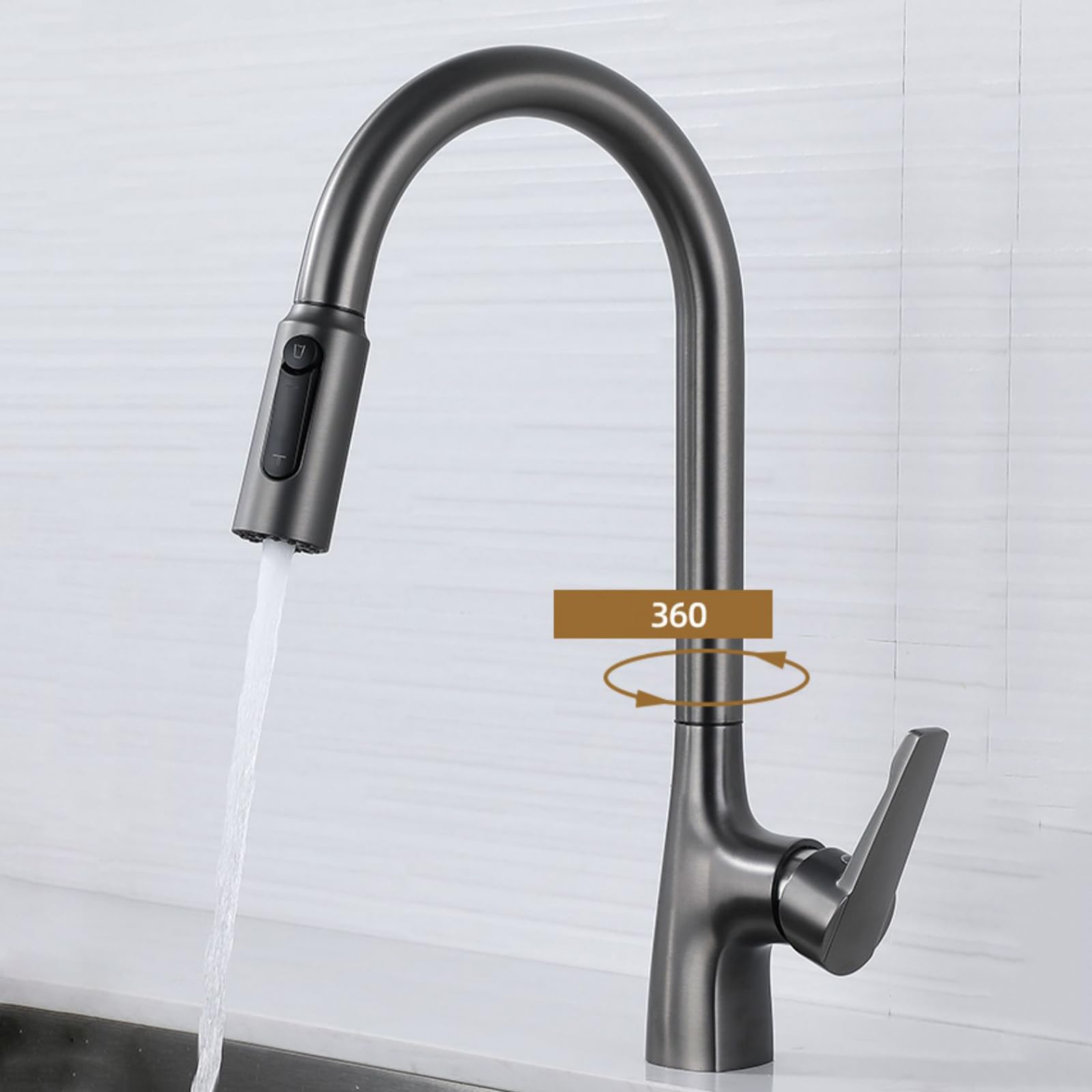 Robinet de Cuisine à col de Cygne Haut, 3 Voies, Bec extractible, poignée Unique, Double Fonction pour l'eau Potable, Design élégant, Installation en Angle Peu encombrante