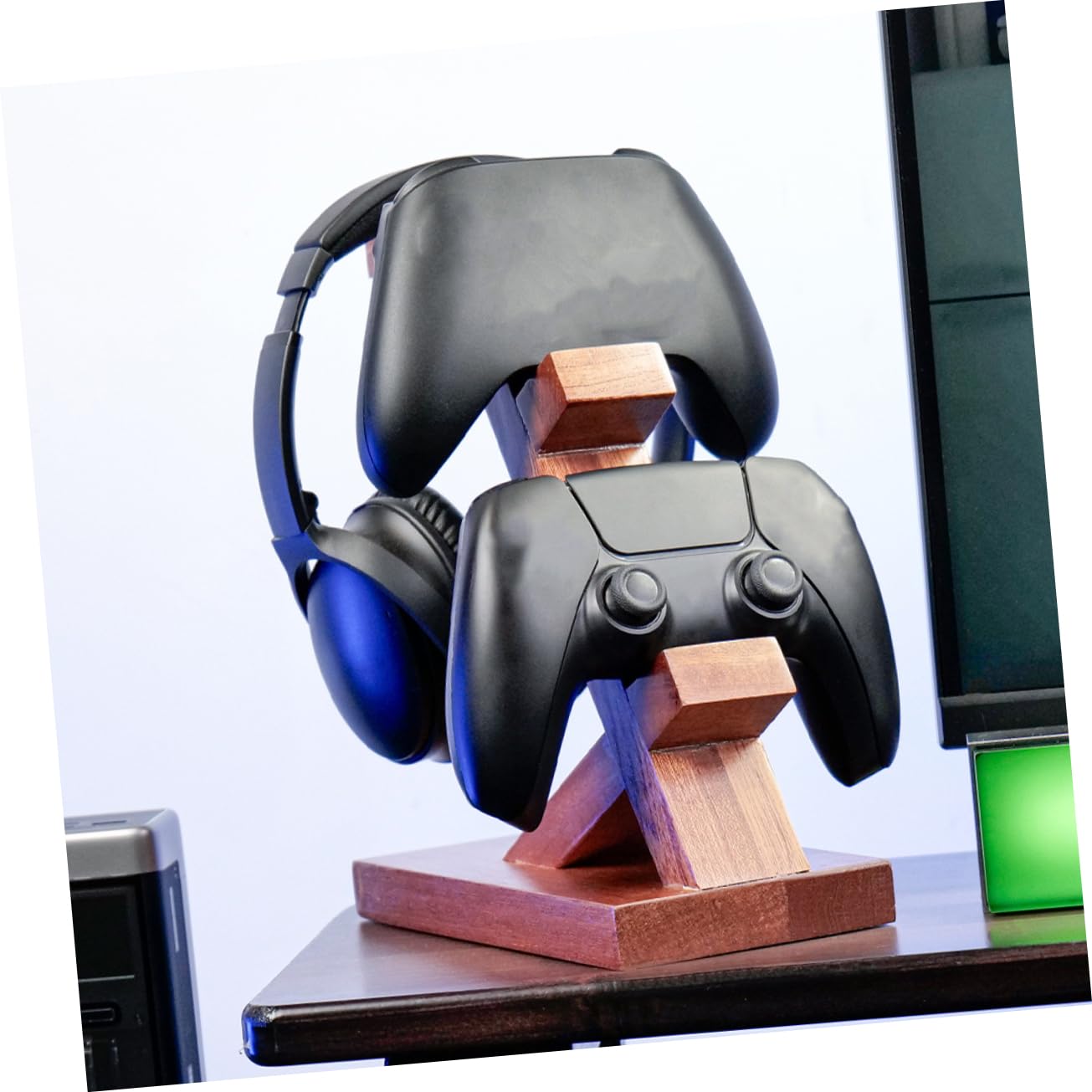 Homoyoyo Supporto per Conservare e Mostrare Accessori Gaming per Controller di Gioco e Cuffie per Protezione e Esposizione in Legno Marrone, Organizer Elegante