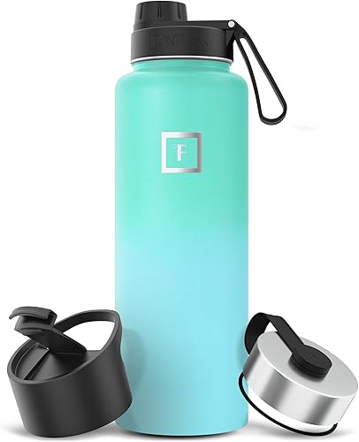 Miniatura 56 de IRON °FLASK Botella de agua deportiva de 40 onzas, 3 tapas (tapa con popote), a prueba de fugas, acero inoxidable, para gimnasio y deportes