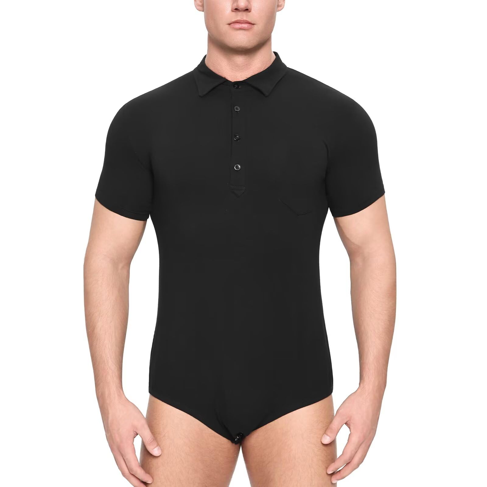 Landofgenie Herren-Body aus Baumwolle Kurzarm mit Polo-Kragen Bodysuit für Business & Freizeit