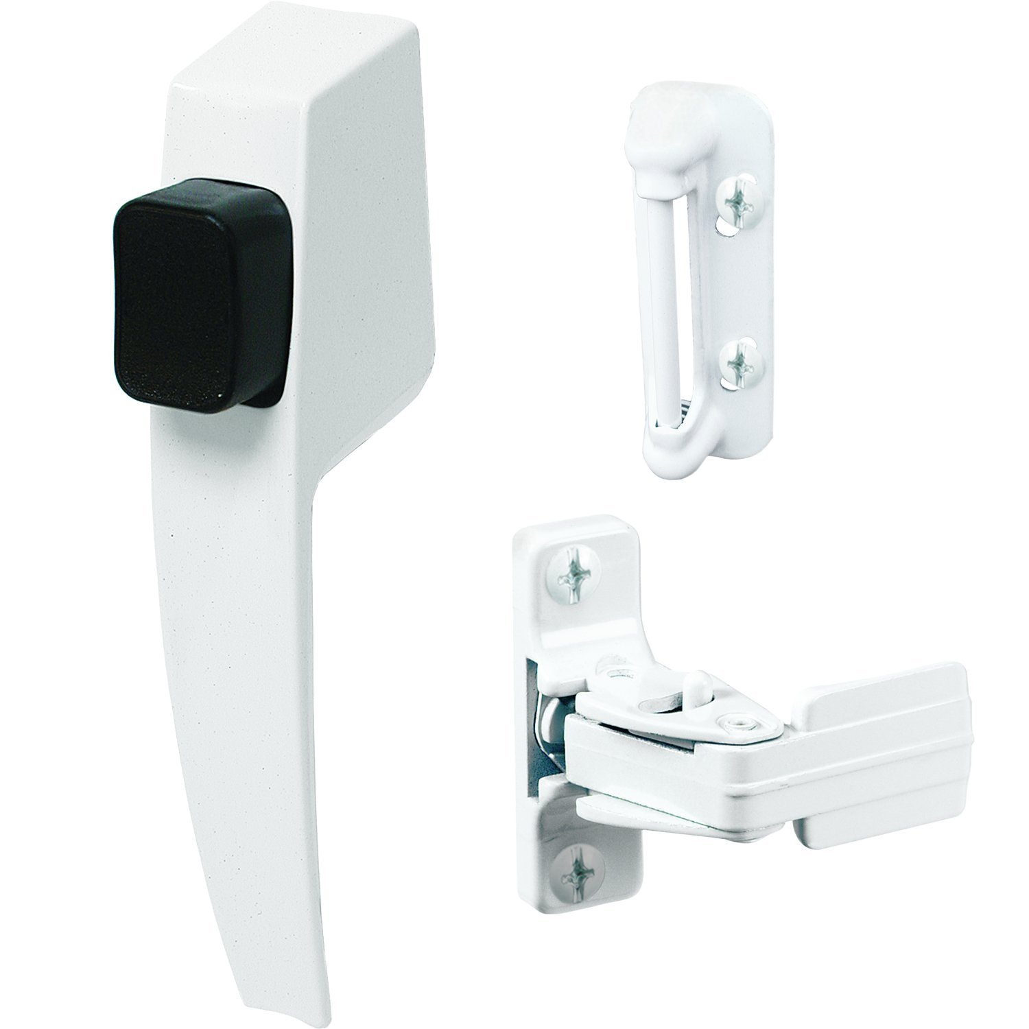 Prime-Line K 5145 Screen and Storm Door Push Button Latch Set With Night Lock – Replace Old or Damaged Screen or Storm Door Handles Quickly and Easily – White Finish (Fits Doors 5/8” – 1-1/4” Thick)
