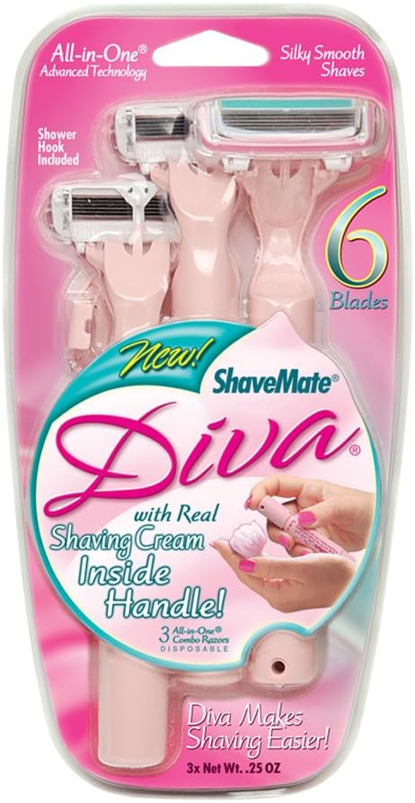 ShaveMate Diva 6 For Women Three Pack of Razors with Real Shaving Cream in the Handle