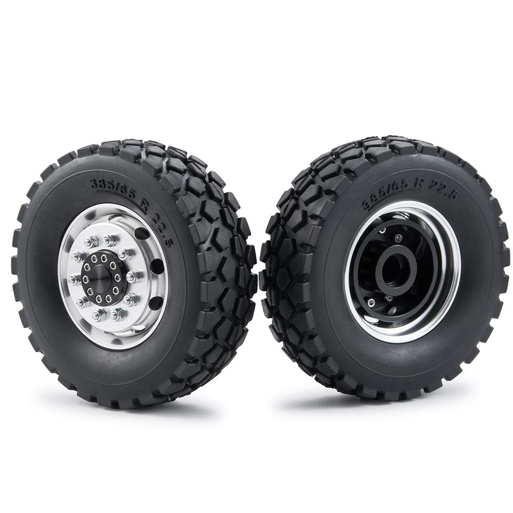 ZuoLan RC Trailer Front Rims Alloy Wheels Wheel Hubs with Tyres for 1/14th Tamiya RC Tractor Truck Car Trailer Pack of 2