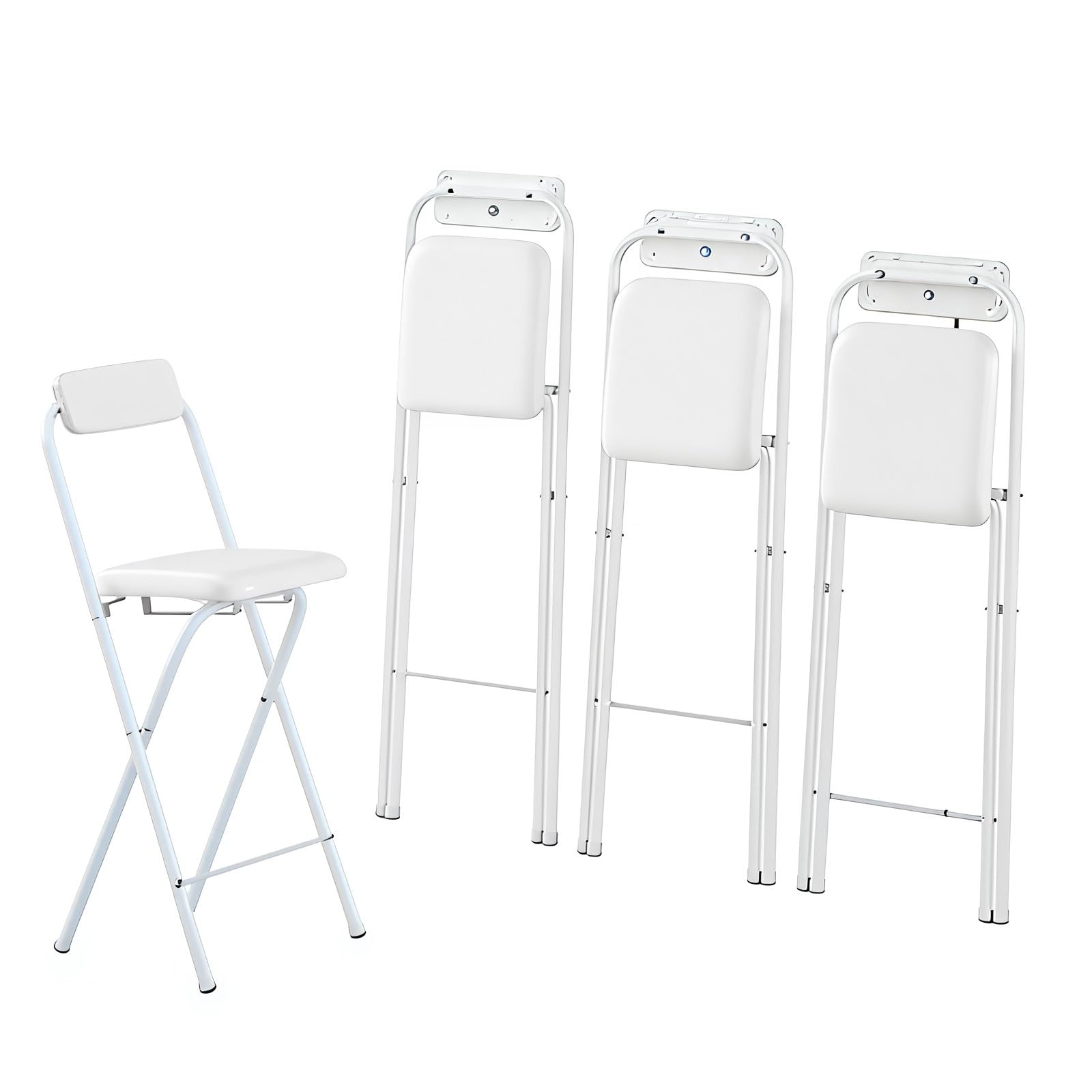 High Stools Kitchen Folding High Stool, 50 55 60 65 70 75 80 cm with Back, Folding High Stools with Footrest for Bedroom Cafeteria Kitchen Light and Versatile (White, 60 cm
