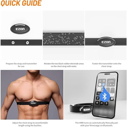 Miniatura 9 de EZON Heart Rate Monitor Chest Strap, Bluetooth 5.1 & ANT+ Sensor, 3ATM Waterproof, Compatible with Garmin, Wahoo, Polar, Strava for Running,