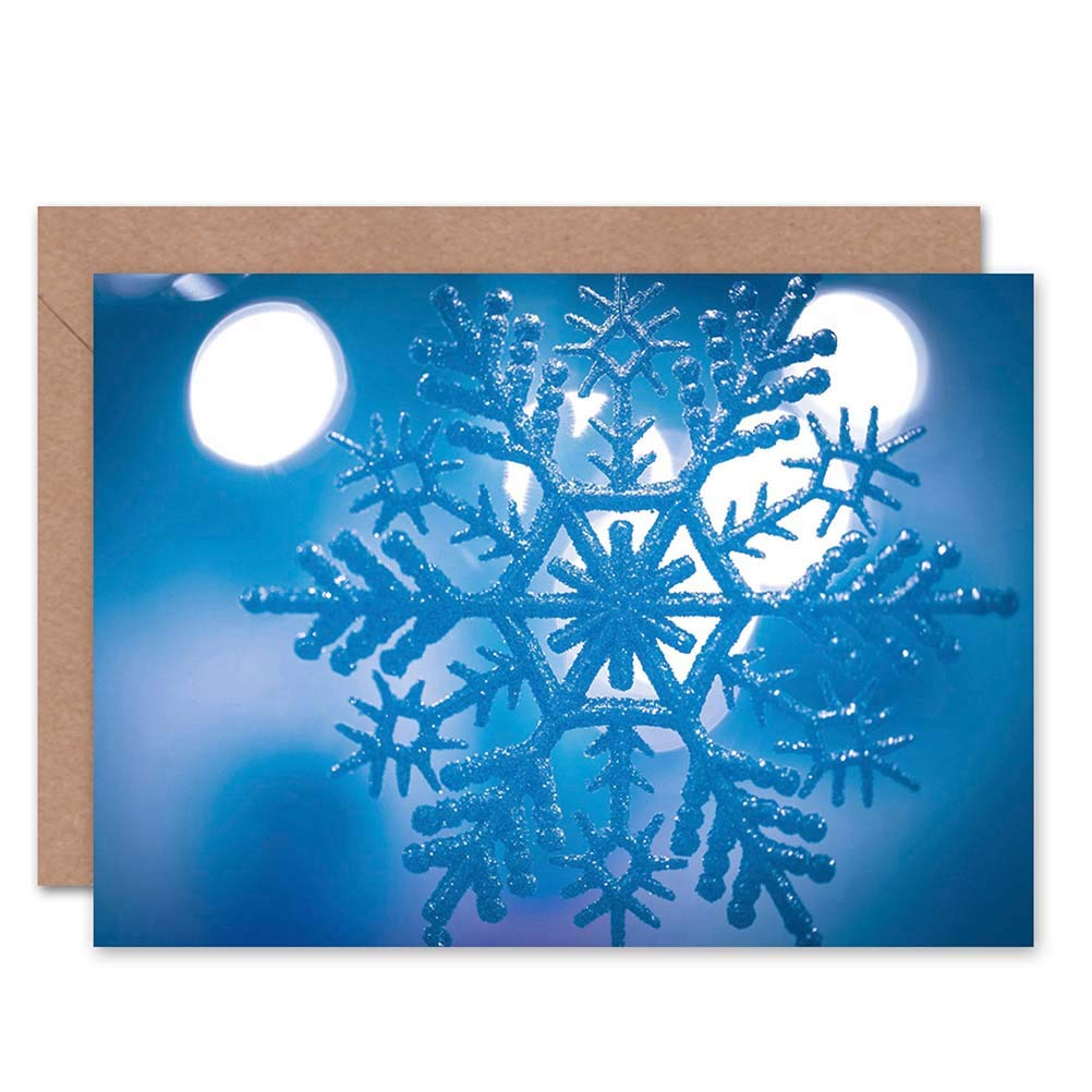 Christmas Xmas Frosty Snowflake Cold Blue Blank Greeting Card With Envelope