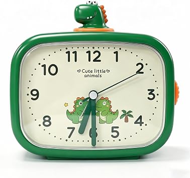 QearFun Childrens Dinosaur Alarm Clock Silent No Ticking, Soft-Glow Night Light, Multiple Alarm Tones, Loud Volume, Easy to Use, for Toddlers & Kids Dinosaur
