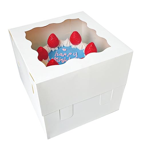 Moretoes 10 cajas para pasteles de 8 x 8 x 8 pulgadas con ventana, cajas blancas de postre de panadería, recipientes cuadrados de cartón para tartas