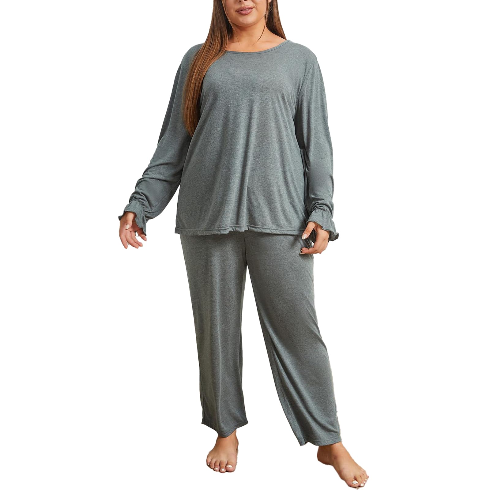 PJ Set de Manga Larga Ropa de Dormir 2 Piezas Pijamas Tops con Pantalones Largos de sueño más tamaño Pjs Loungewear XL-4XL