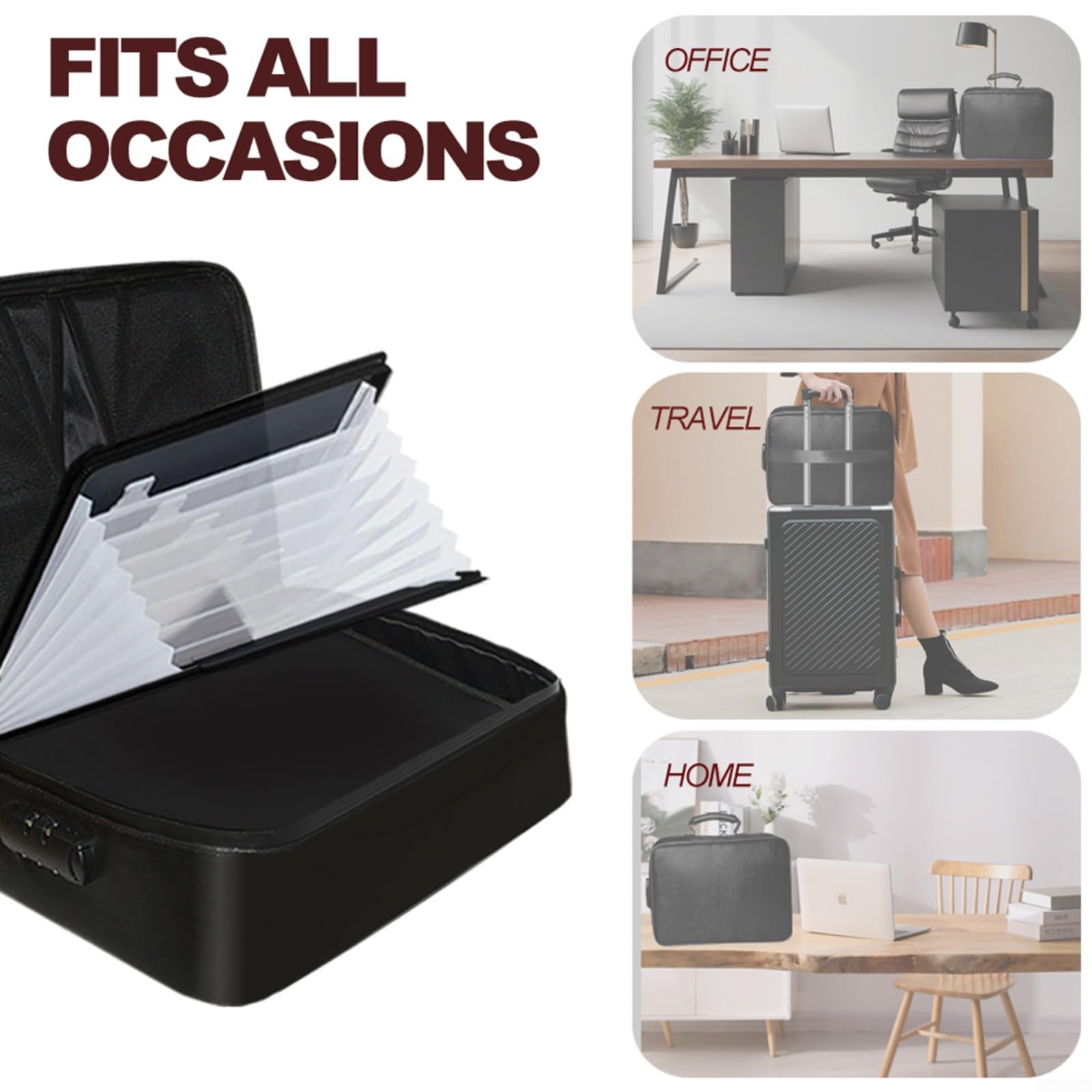 Scatola portadocumenti ignifuga con serratura a 3 cifre, borsa organizer per documenti di grande capacità, con 7 tasche per carte di passaporto, USB, custodia sicura portatile per casa