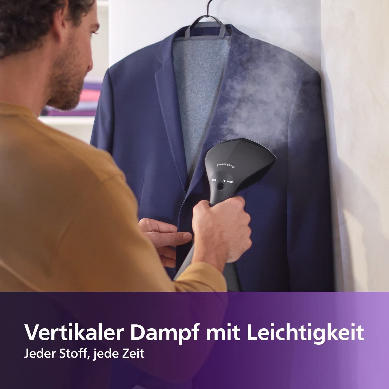 Philips 8000 Series tragbarer Dampfglätter - 1600 W, 32 g / Min Dampf, kompaktes ergonomisches Design, SmartFlow Heizplatte, Schwarz (GC800/80R1) (Generalüberholt)