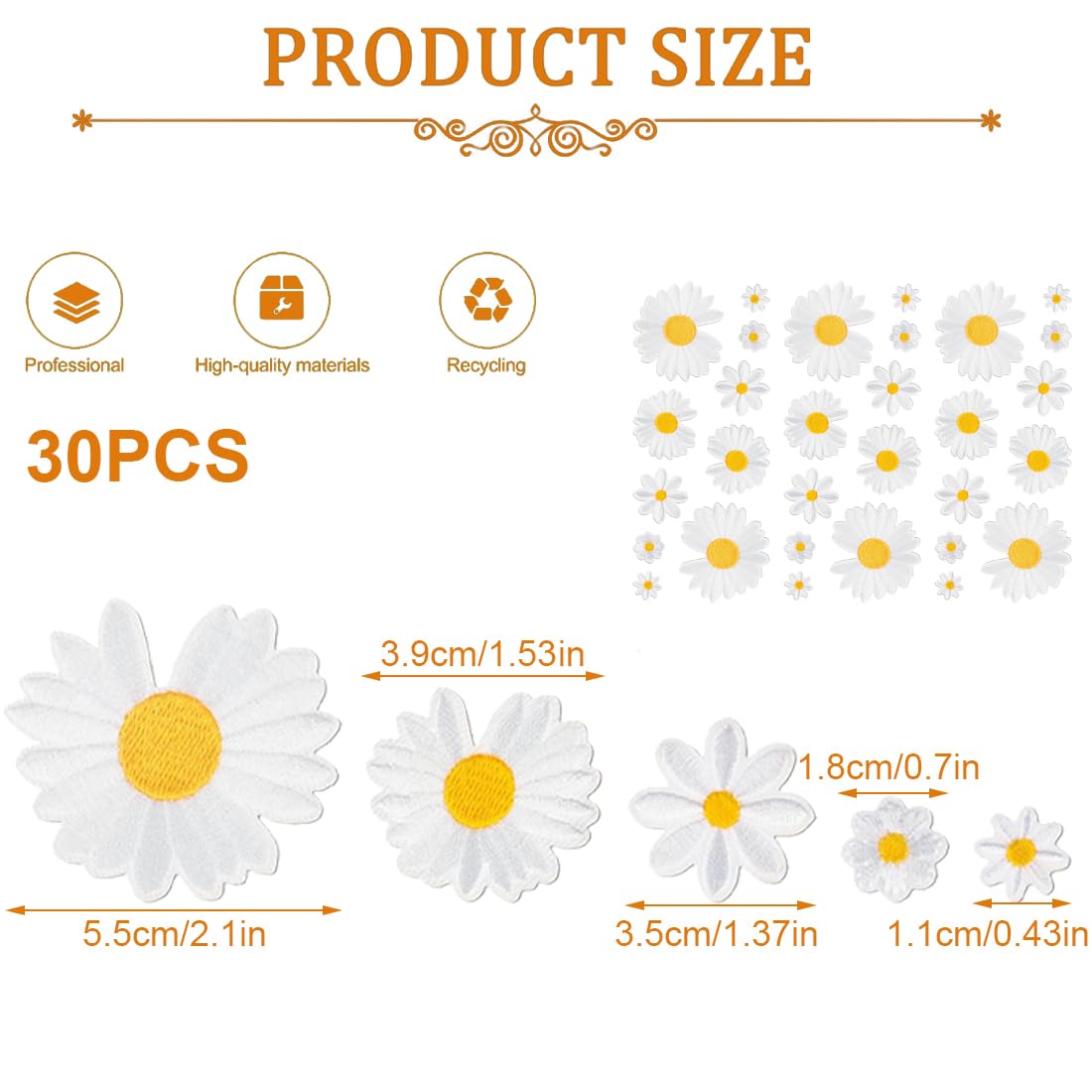 Patchs Thermocollants Fleur De Marguerite - 30 Pièces, Brodés, Réparation Vêtements