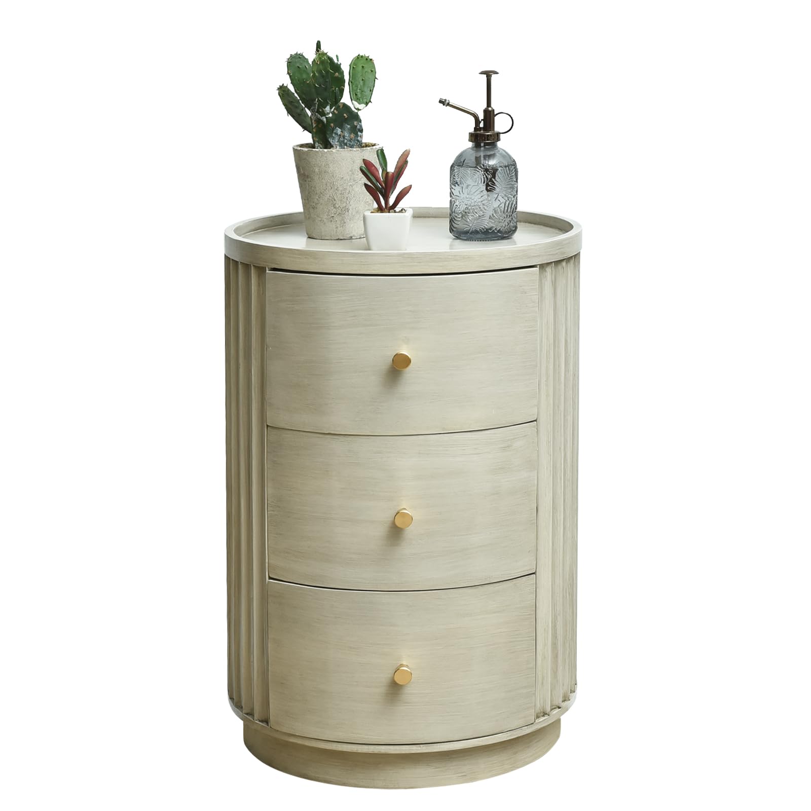 Modern Round Side Table with Drawer - Wood Nightstand for Bedroom & Living Room, 16" Dia x 21" H, Space-Saving Storage, Sleek Contemporary Design