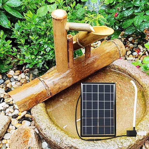 Fontana a dondolo in bambù ad energia solare per giardino e cortile, set completo con pompa filtro per l'acqua del pannello solare e tubi, decorazione per esterni da 40,6 cm