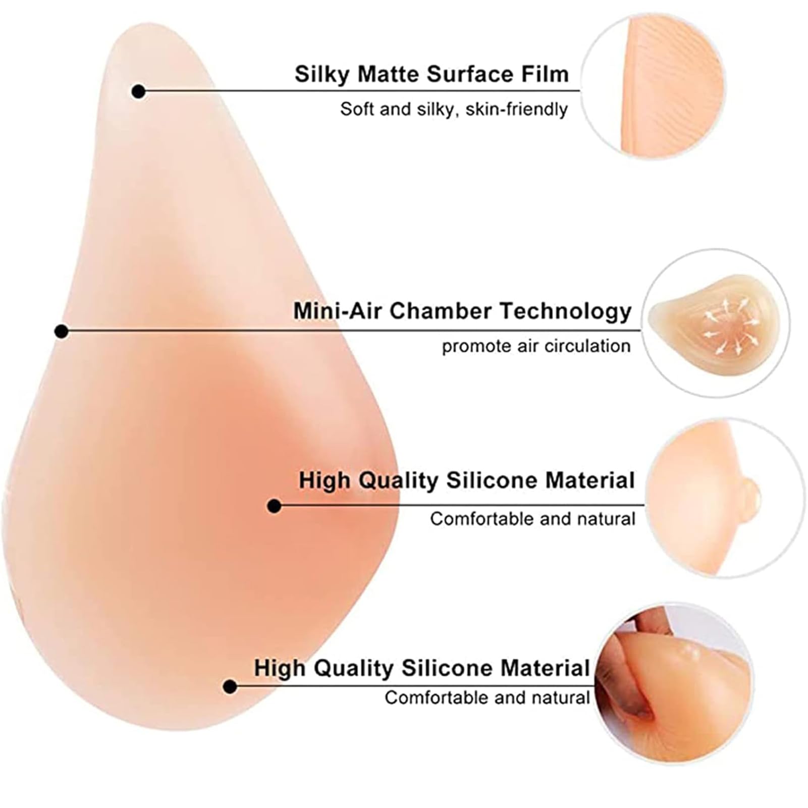 Prothèse Mammaire en Silicone Adhésive Simple Face for Rehaussement Asymétrique Et Soutien Après Mastectomie