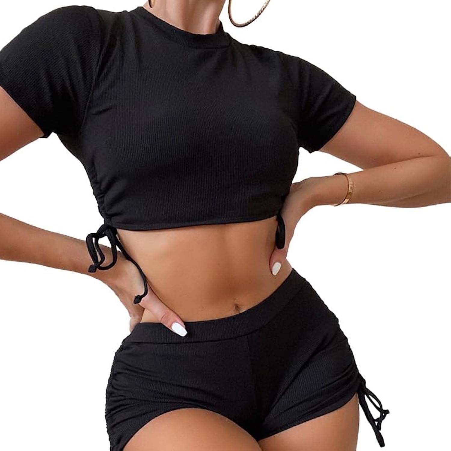 Women’s 2 Piece Bathing Suit Drawstring Side Swim Shorts Bikini Swimsuit