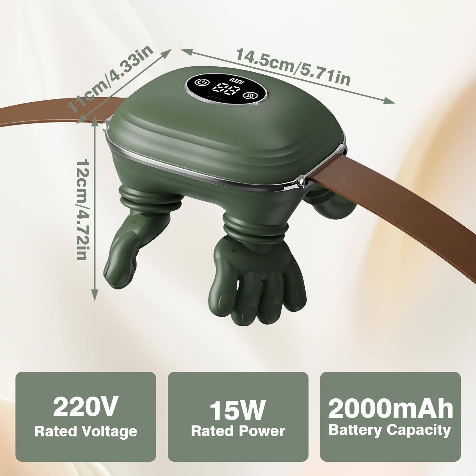 Masajeador Cervical y Espalda 4D a Mano Biónica, Masajeador Cuello Eléctrico, Masajeador de Cuello Inalámbrico 4D con 3 Niveles de Intensidad y 2 Niveles de Calor para Relajar Los Músculos (verde) — view 7